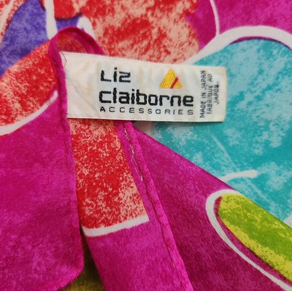 VTG Liz Claiborne Square 30" x 30" Scarf 100% Silk Colorful Floral Made in Japan - Picture 3 of 4